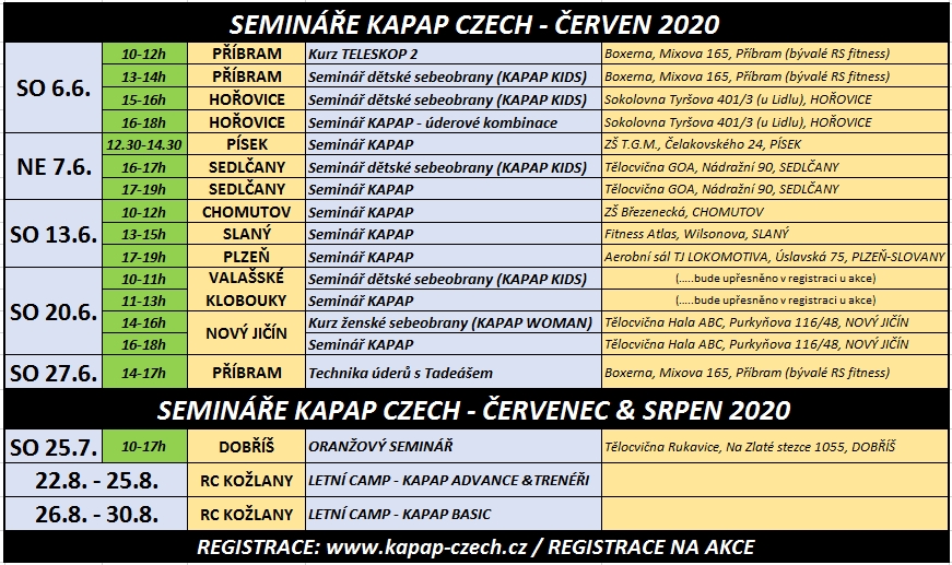 Kalendář seminářů KAPAP CZECH pro měsíc červen 2020